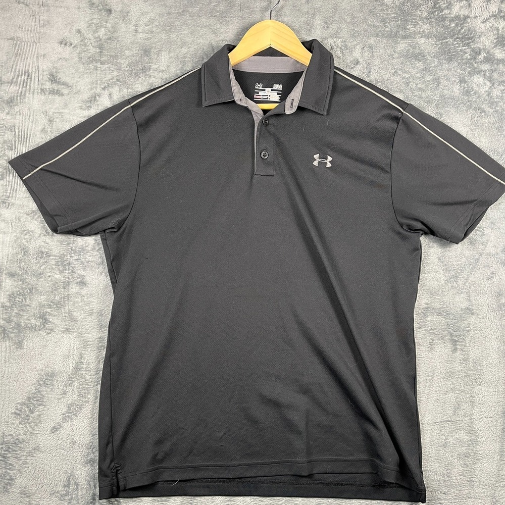 Under Armour HeatGear Polo Shirt Mens Large Black Loose Fit Tennis Performance